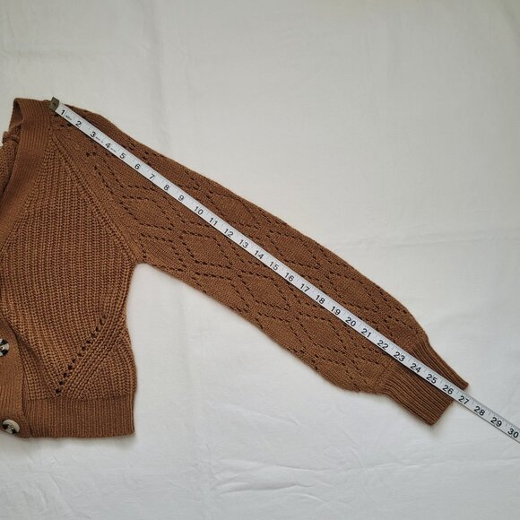 Derek Heart Cropped Cardigan Brown Cable Knit V-Neck Size Small - Picture 8 of 8